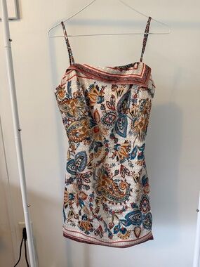 Floral Paisley Spaghetti Strap Dress in Cream and Teal